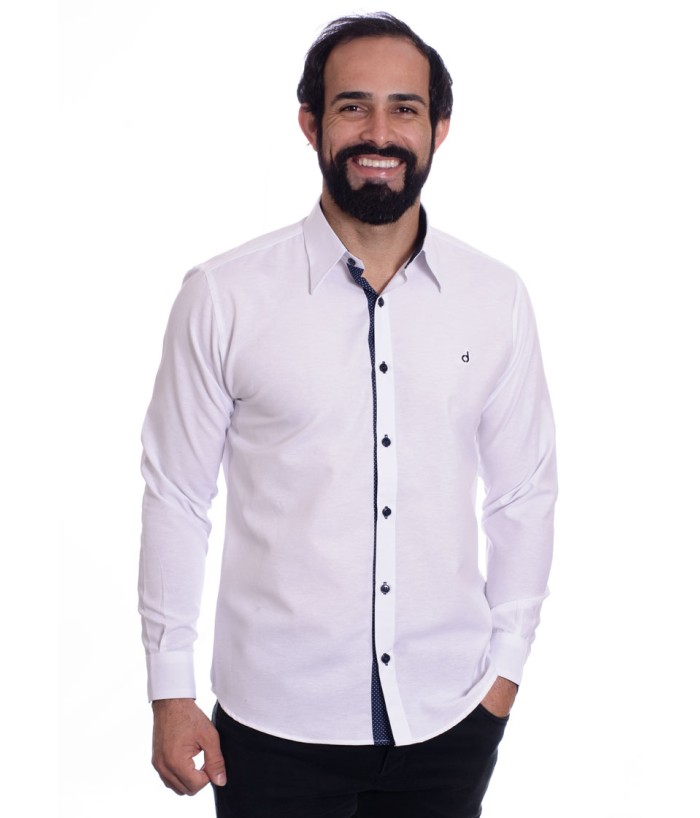 Camisa Preta Detalhe Na Frente Masculina De Tricoline Manga Longa