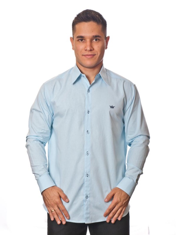 Camisa Social Azul Claro Masculina Manga Longa De Algod O