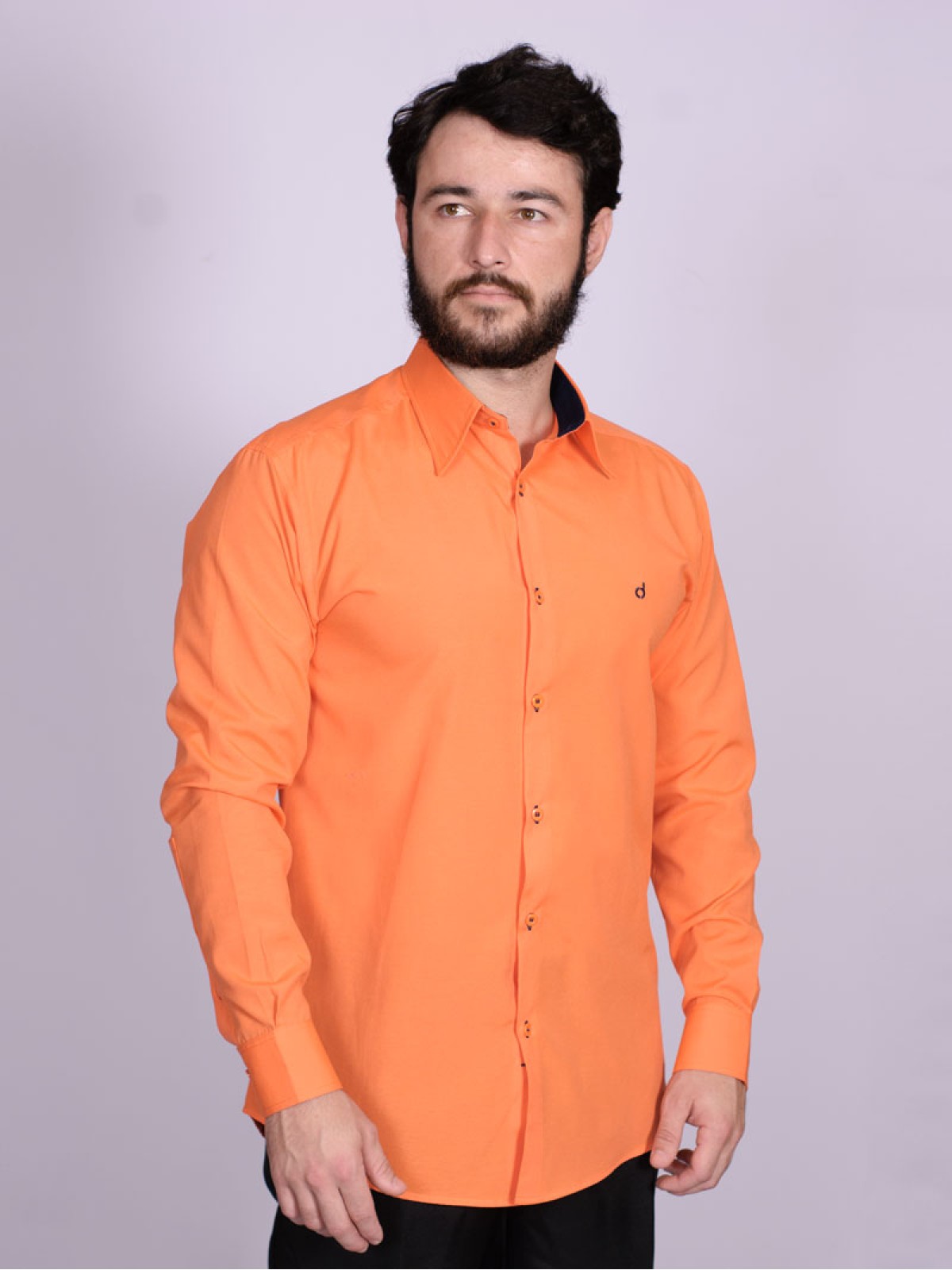 Camisa Social Laranja Masculina Manga Longa De Tricoline