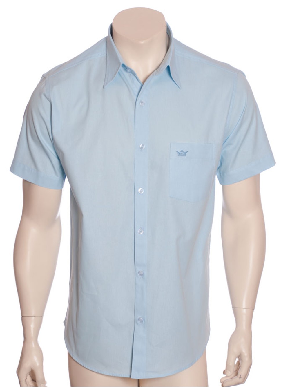 Camisa social masculina de algodão manga curta azul claro