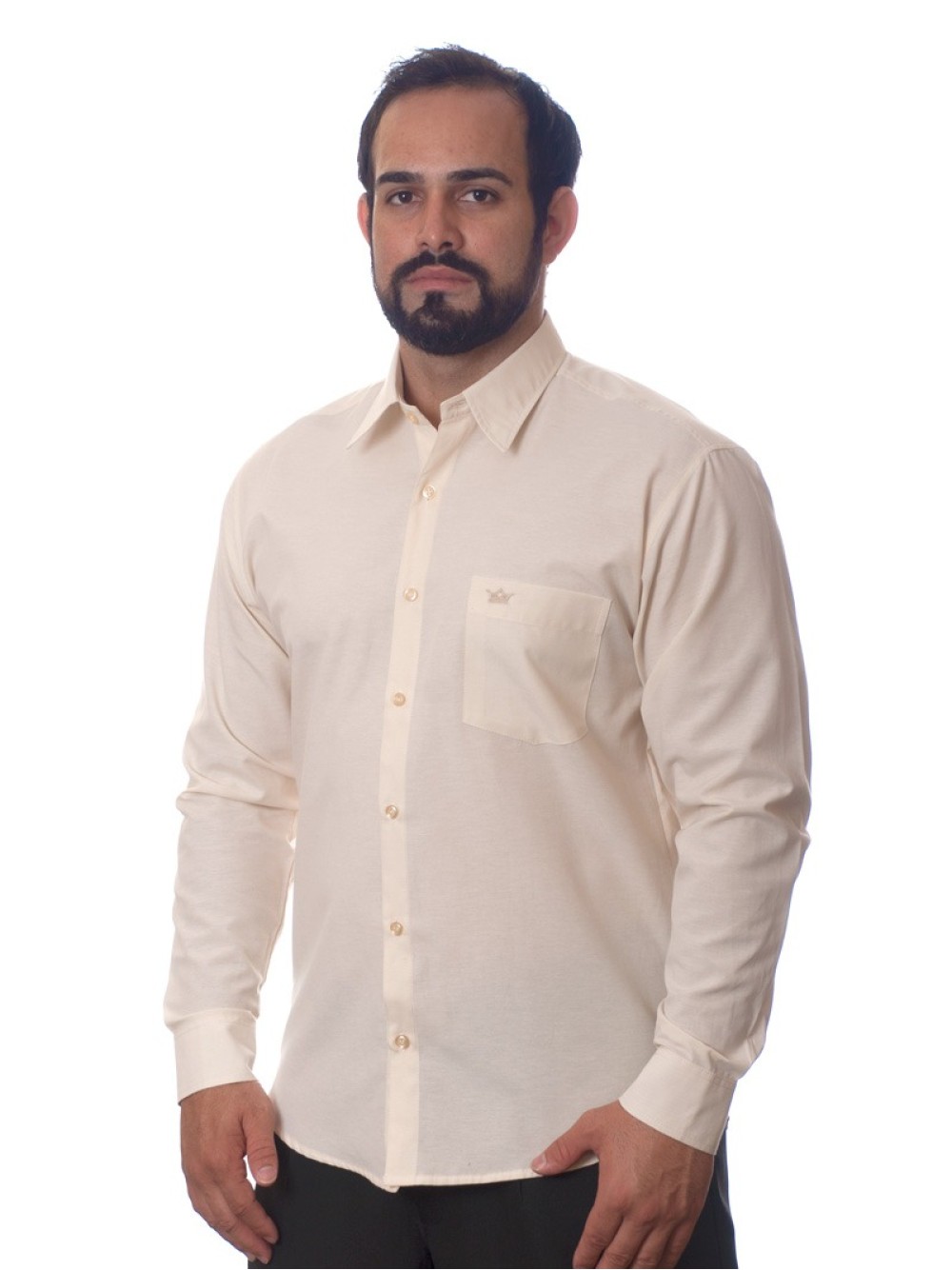 Camisa Social Palha Masculina De Tricoline Manga Longa