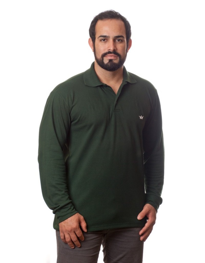 Camisa Polo Masculina Verde Manga Longa