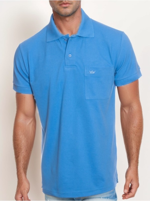 Camisa polo masculina azul oceano com bolso