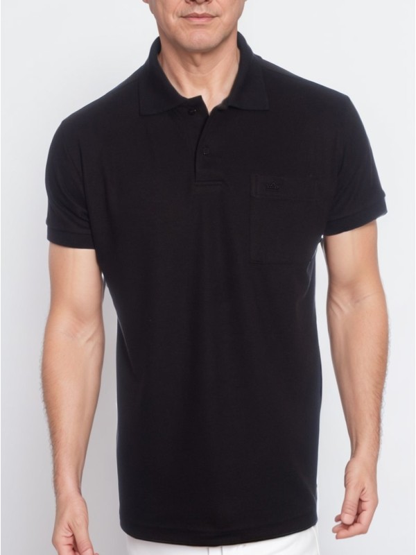 Camisa polo masculina preta com bolso