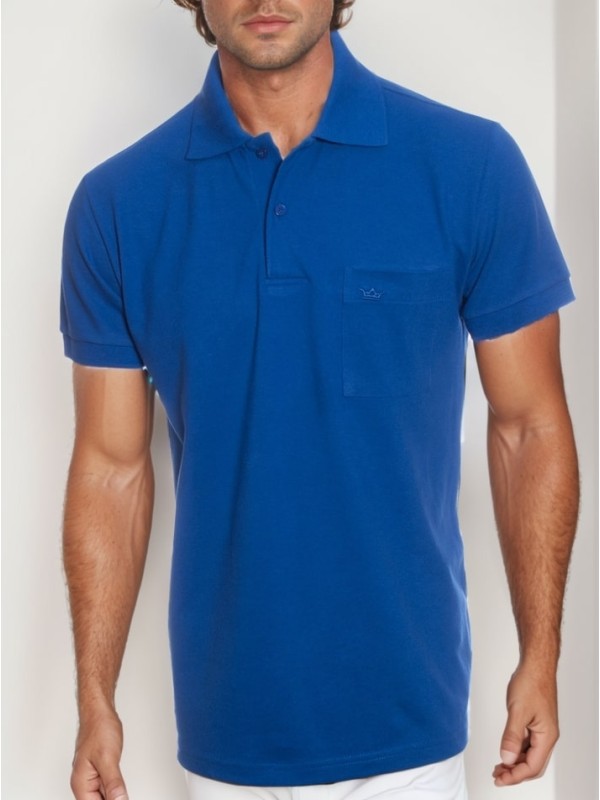 Camisa polo masculina royal com bolso