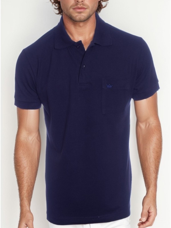 Camisa polo masculina azul marinho com bolso