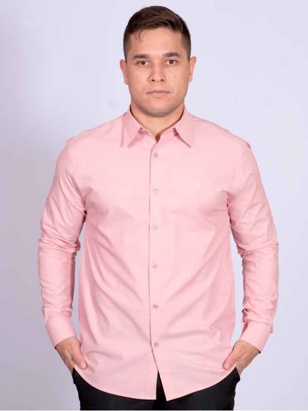 Camisa manga longa de linho misto nude