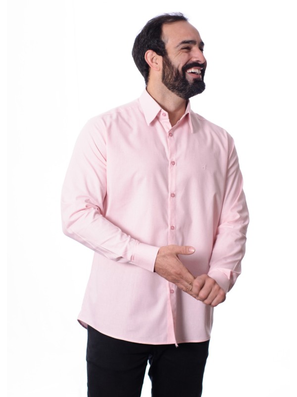 Camisa manga longa de linho misto rosa