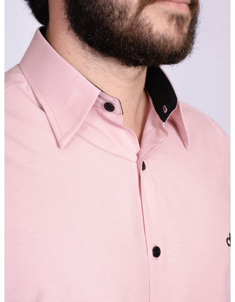 Camisa Nude Com Detalhe Na Frente Masculina De Tricoline Manga Longa