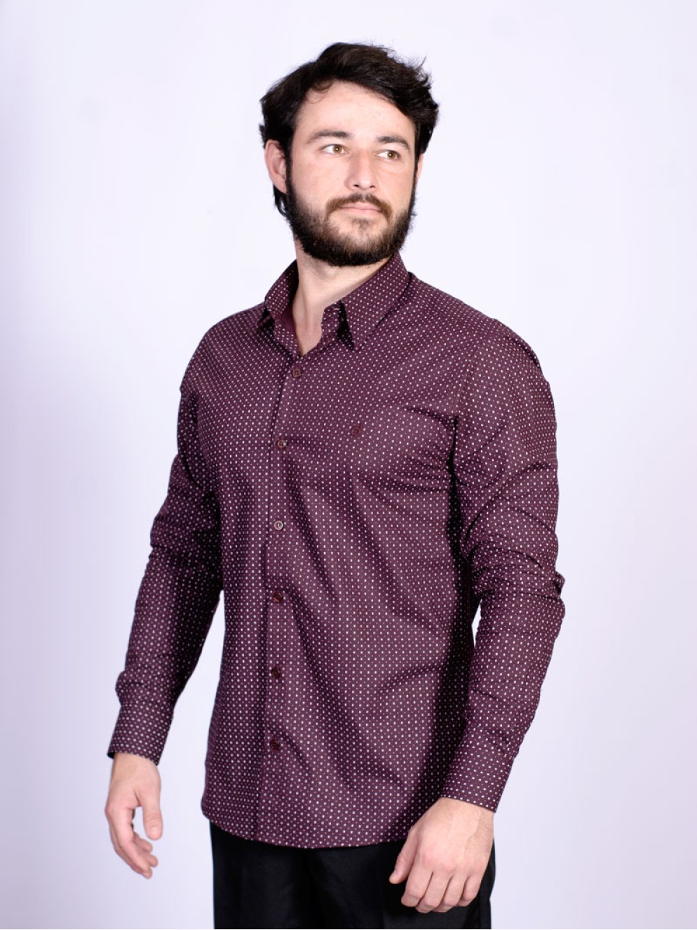 Camisa Social Masculina Microestampa Vinho PREMIUM