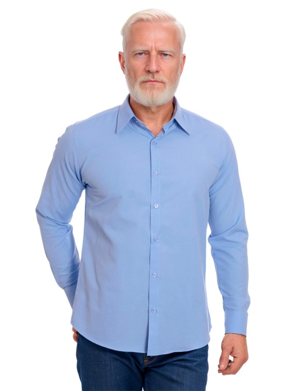 Camisa social azul colonial masculina de microfibra