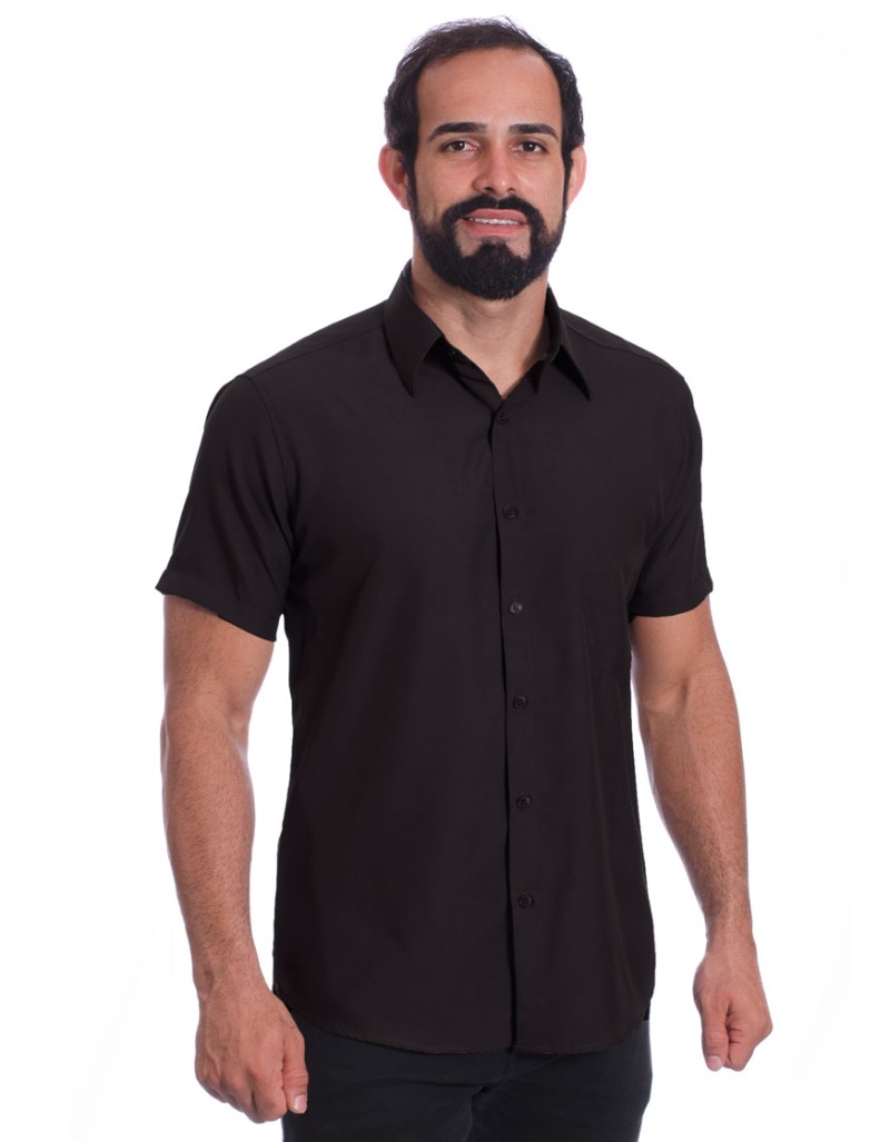 Camisa Social Preta Masculina Manga Curta 3595