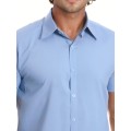 Camisa social masculina de algodão manga curta, azul claro