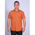 Camisa social laranja masculina de algodão manga curta