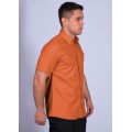 Camisa social laranja masculina de algodão manga curta